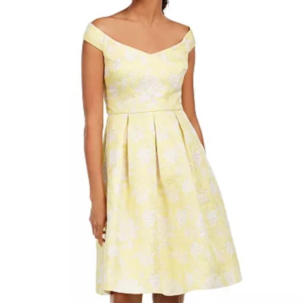 Calvin Klein Women's Off-The-Shoulder Brocade Dress (10, Popcorn Multi)